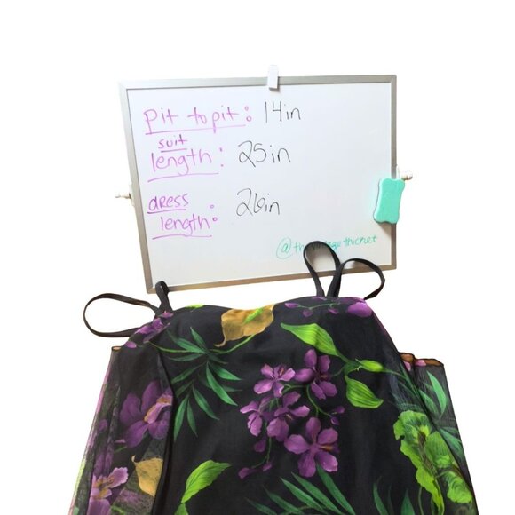 SOLD Vintage 90s Purple Floral Black One Piece Bathing Suit Mesh Swim Dress - Picture 10 of 10